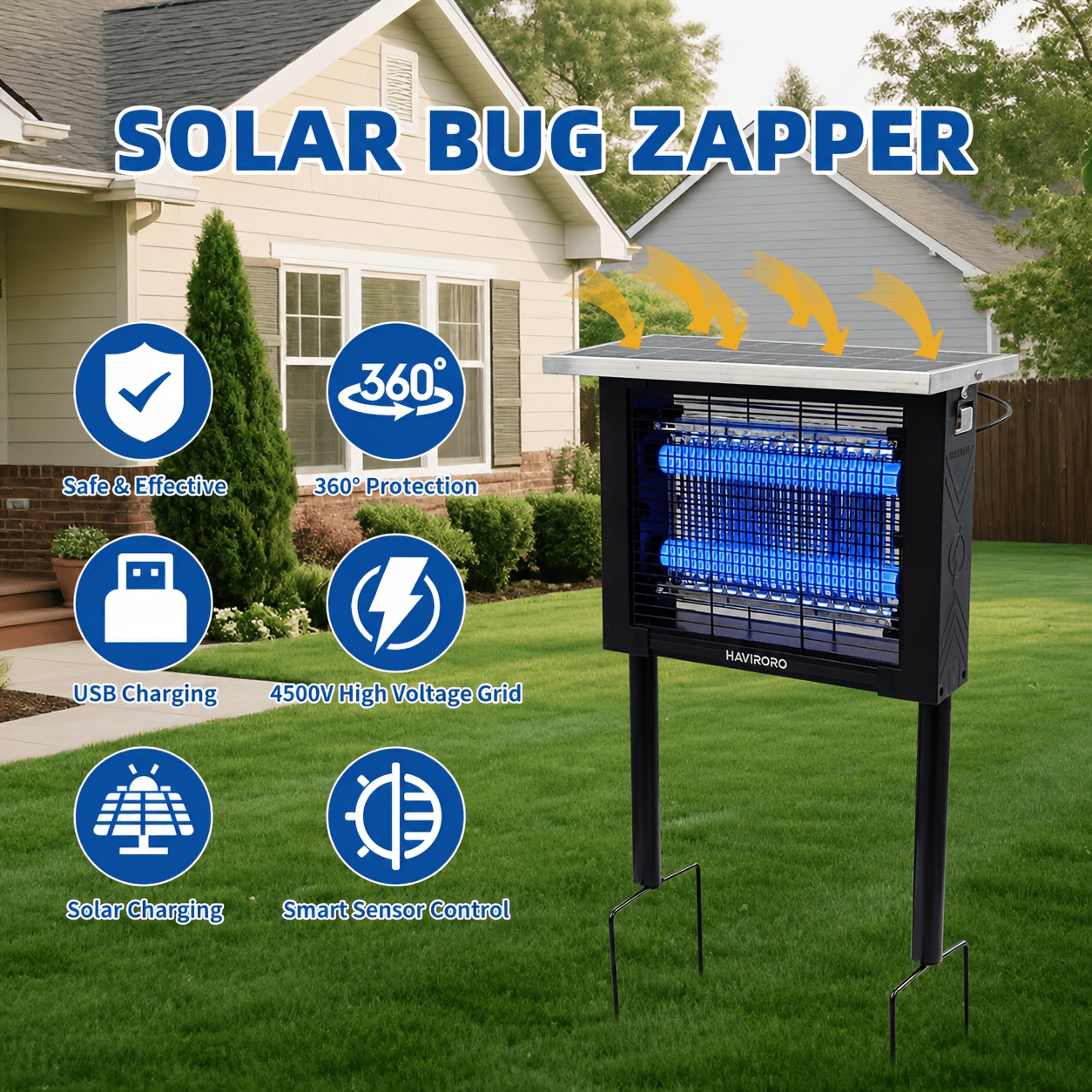 TEMU Outdoor Solar Killer With 4500v High Voltage Electric Grid; Features Dual Solar And Usb Charging, Automatic , And Ip67 Rating Ideal For Patios,