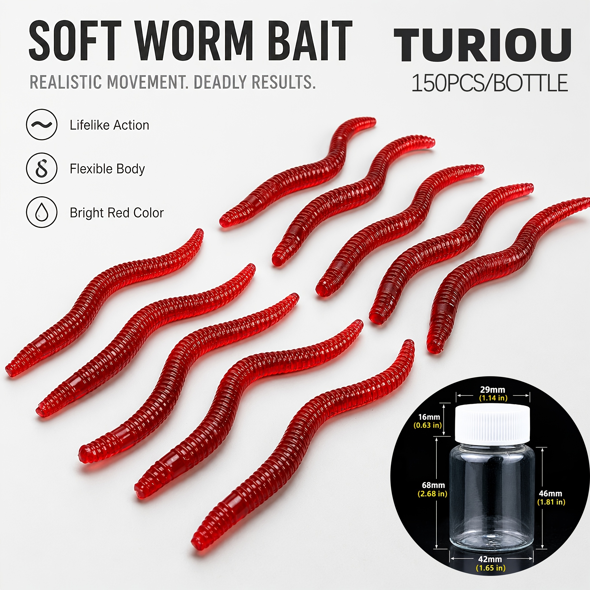 TEMU 150pcs Bottled 4cm/.2inch Simulated Bloodworm Soft Bait, Silicone Worm Soft Lure, Suitable For Micro Jigging, Rock Fishing, And Ice Fishing Soft