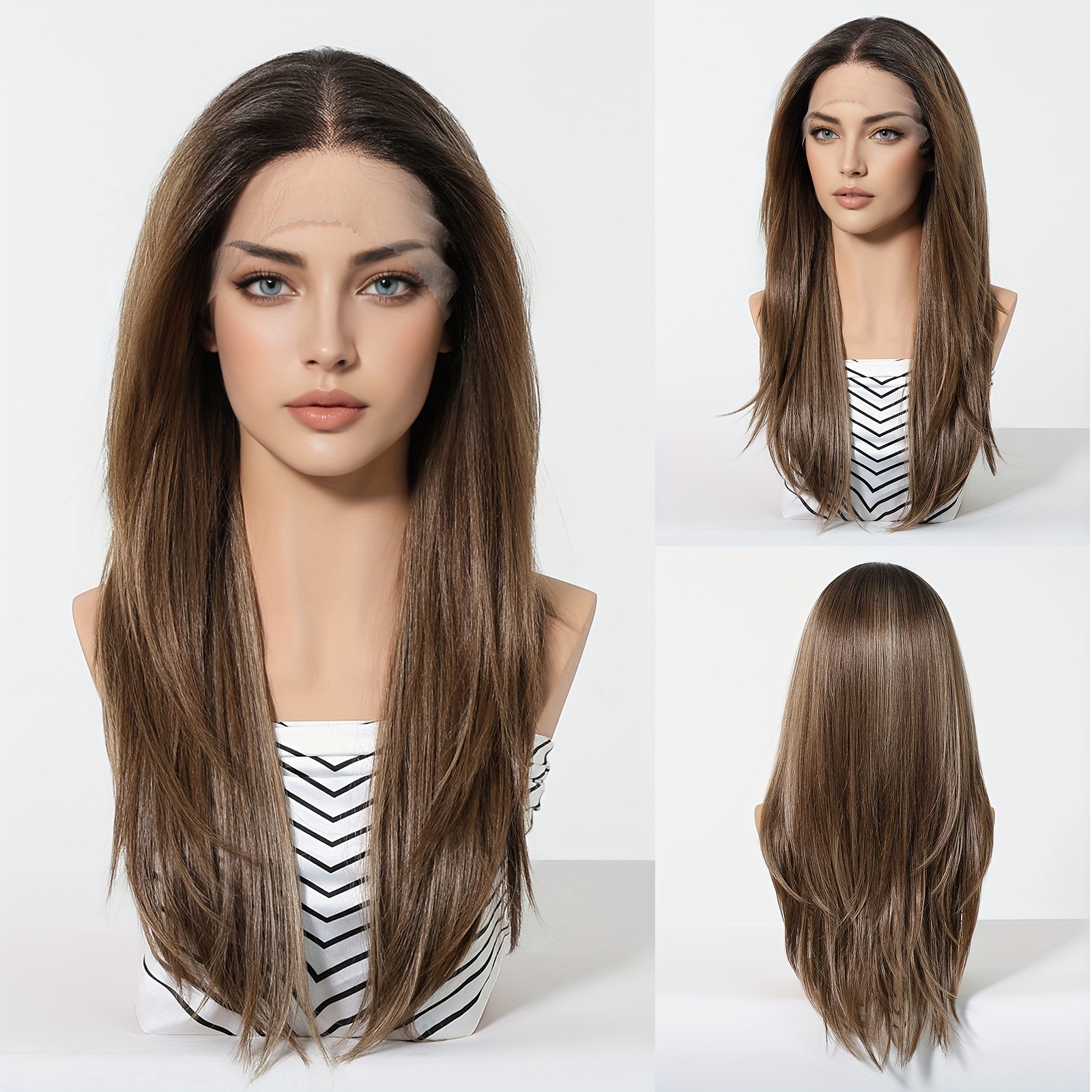 13x6 hd transparent lace front wig 22inch brown color - Temu