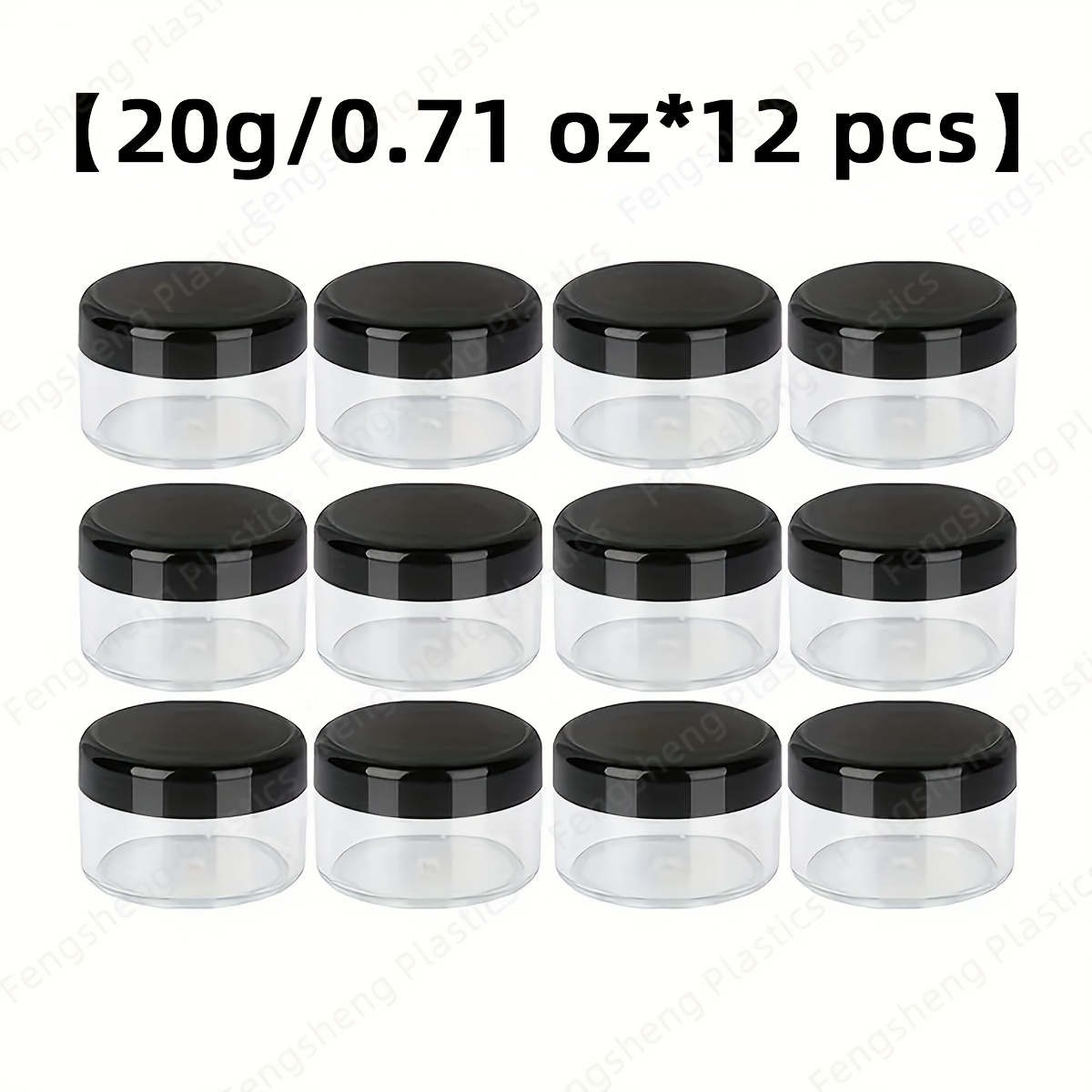 TEMU Ensemble de 4/12 pièces de pots en plastique ronds étanches de 0./0.71oz/1.06oz/1.76oz avec couvercle, couvercle noir pour lotion, crème,