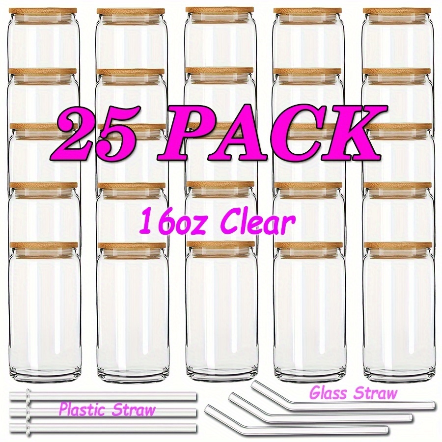 

25 Packs/50 Packs 16oz Glass Cup With Bamboo Lid And Straw, Sublimation Blank Clear/frosted High Borosilicate Glass Cup For Diy Crafts Heat Press Printing