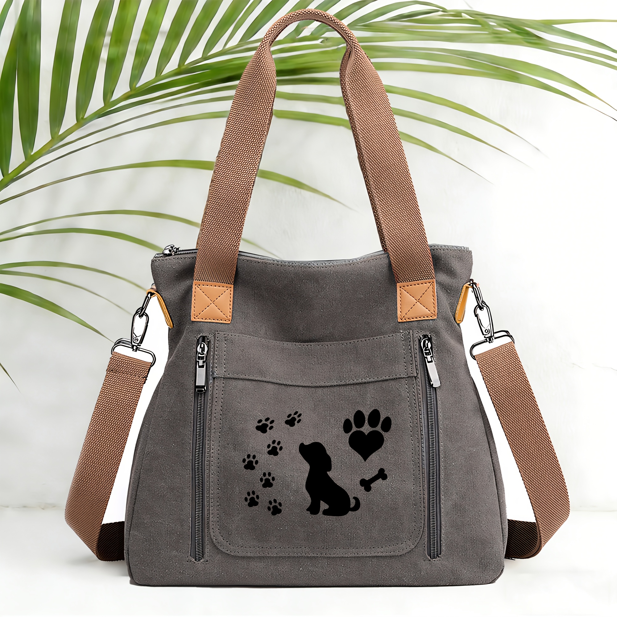 E-shop [Damenhandtasche] Hunde-Pfotenmuster Diese stylische und lässige Damen-Umhängetasche mit abnehmbarem Schultergurt, Reißverschluss, mehreren und
