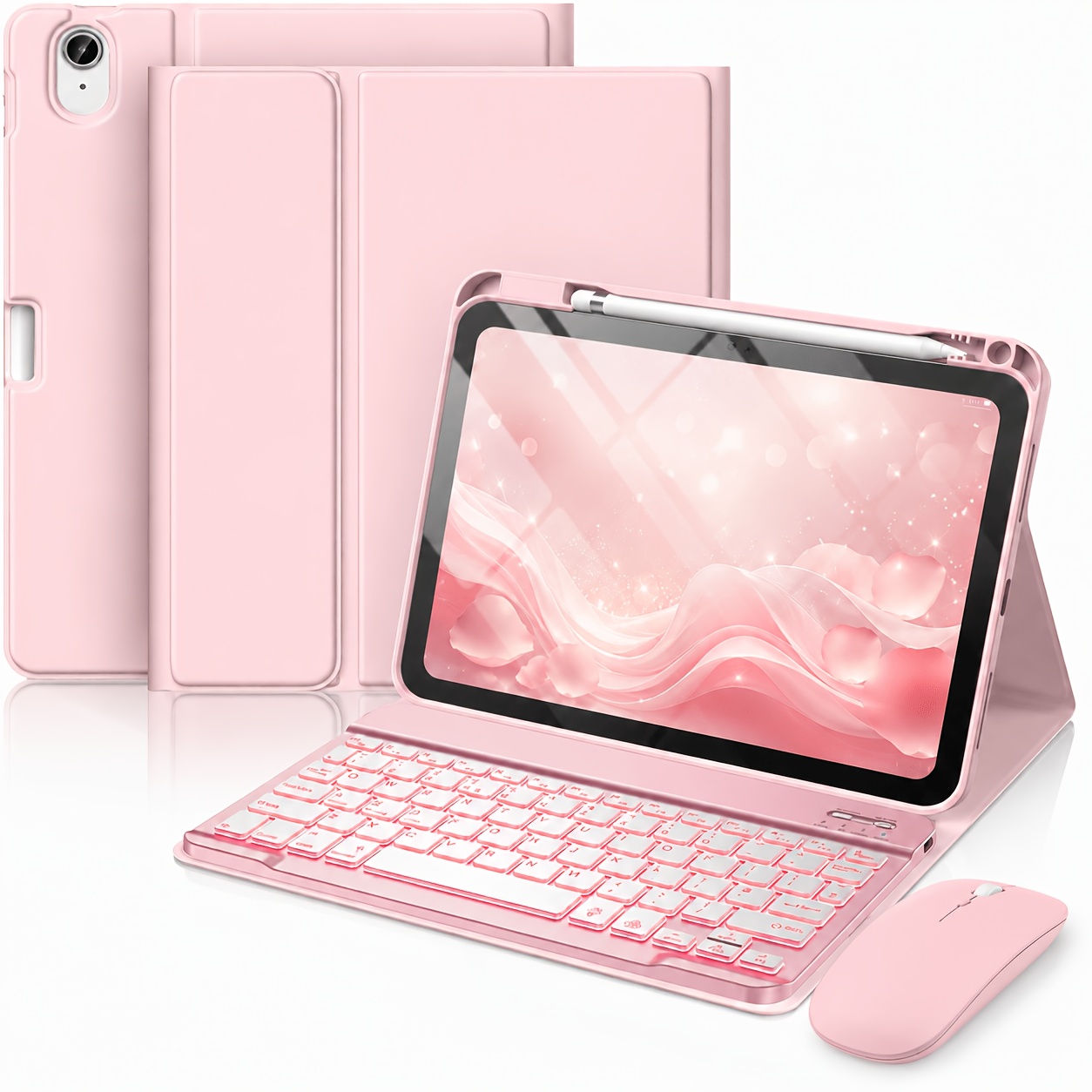TEMU Pink Magnetic Wireless Touch Keyboard, Case For Ipad 10th Gen 11th Gen A16, Detachable Keyboard With Wireless Mouse, Stylus Pen Clear Keyboard