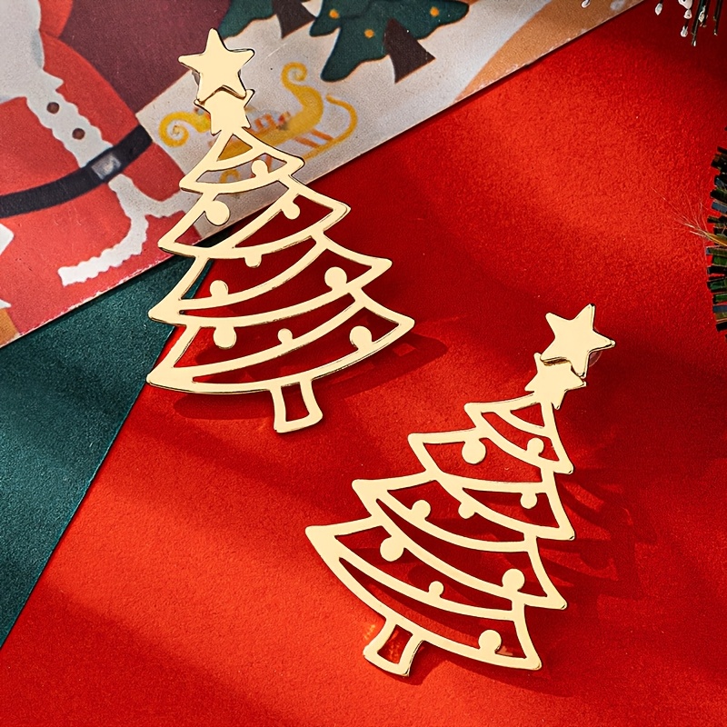 Christmas Hollow Tree Star Stud Earrings, 2pcs Set