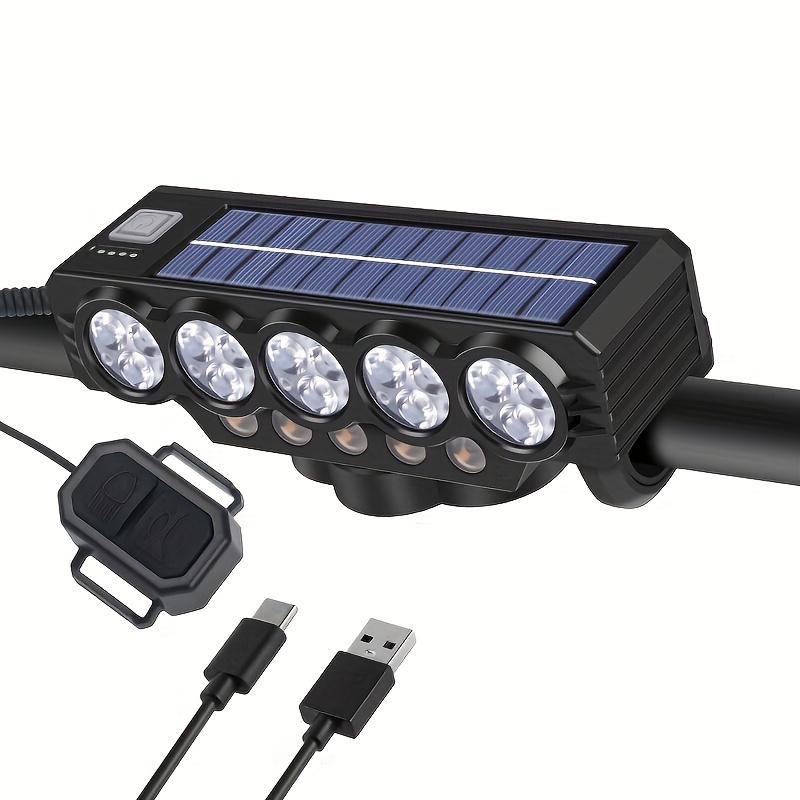 TEMU 7 Gear 15led Bicycle Front Light With 120b Bike Bell, Usb Rechargeable Bicycle Light, Abs Material, Handlebar Mount, 18650 Lithium Battery, For