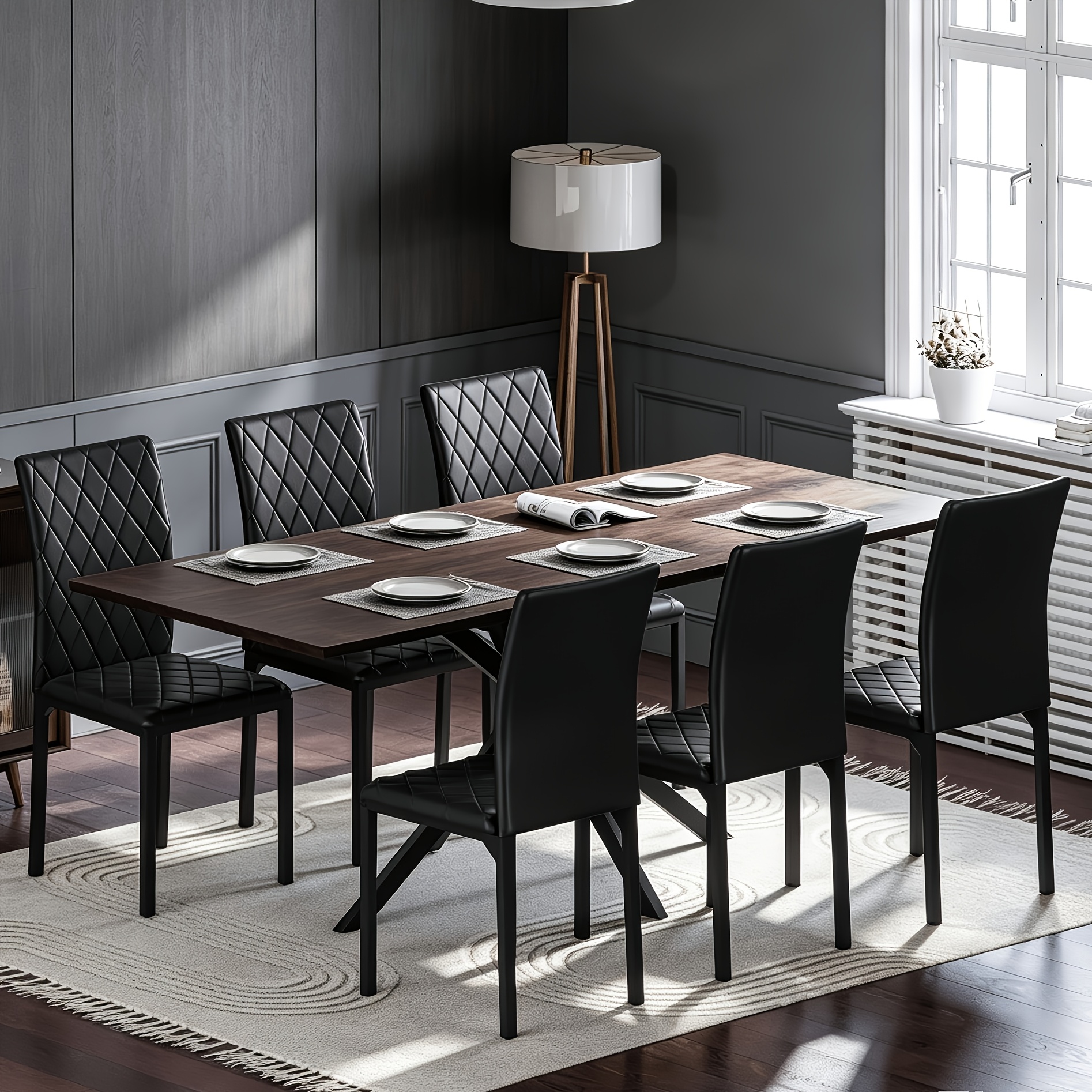 Image of Dining Table And Chair Set, Extendable Rectangular Dining Table And Rhinestone Pattern High-back Chair Set, Space-, Suitable For Small Spaces