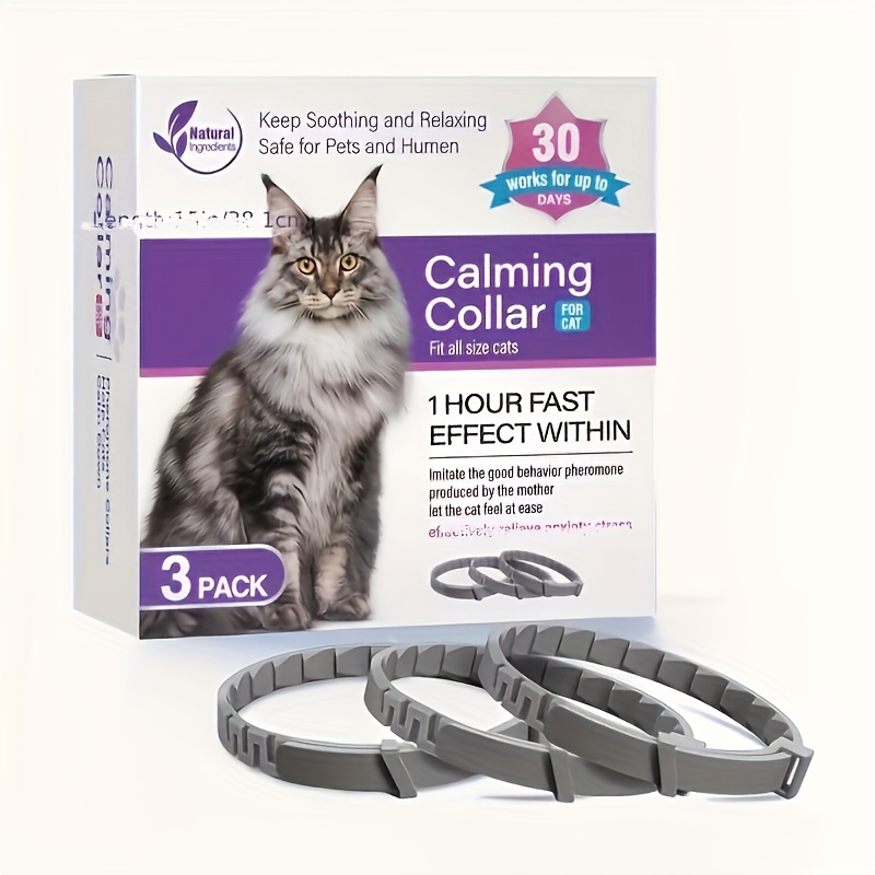 

3pcs Adjustable Calming Pheromone Collars For Cats, Safe Breakaway Design, Fits All Sizes, Relief Rubber Collar, Lasts 30 Days