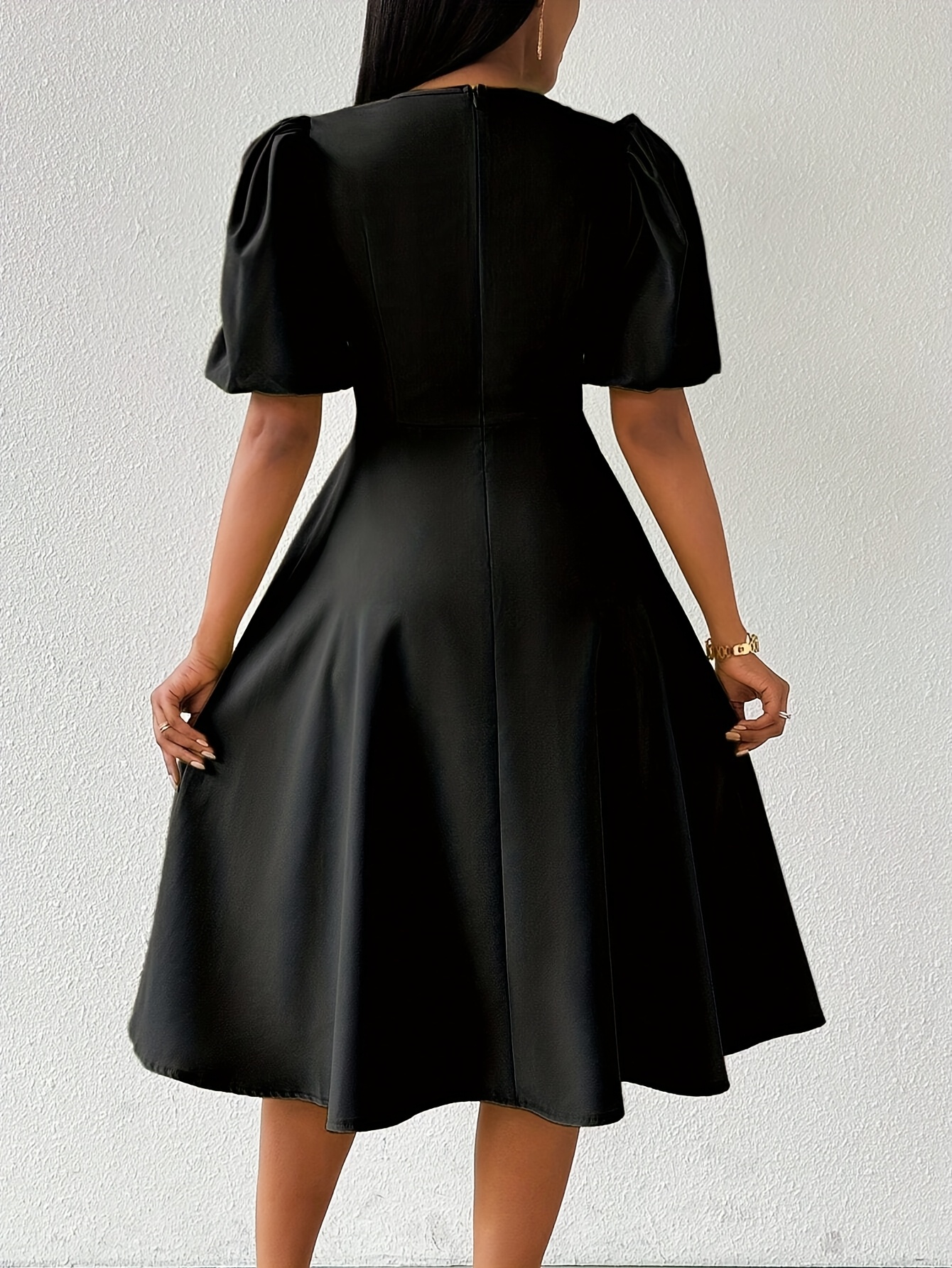 slim fit dress slacks CD829 Size 6 Black Knee Length Fitted Glitter & Feather Embellished Cocktails Dress Formal Black Tie