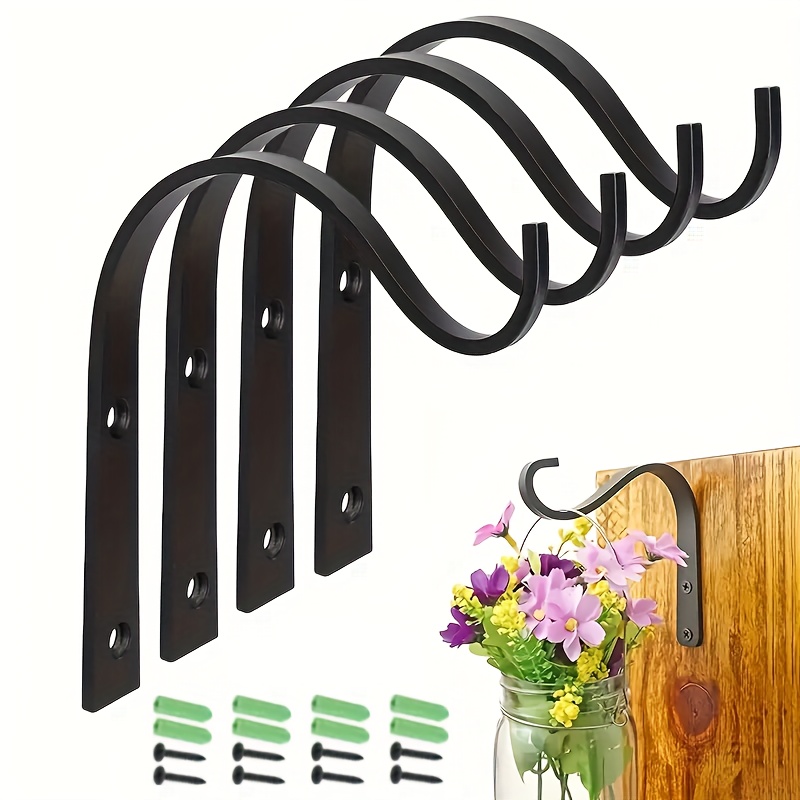 

4pcs Rustic Metal Wall Hooks - Iron Hooks For Plants, Lighting & Artwork - Non-slip, Decor For Indoor/outdoor Use With Screws Included