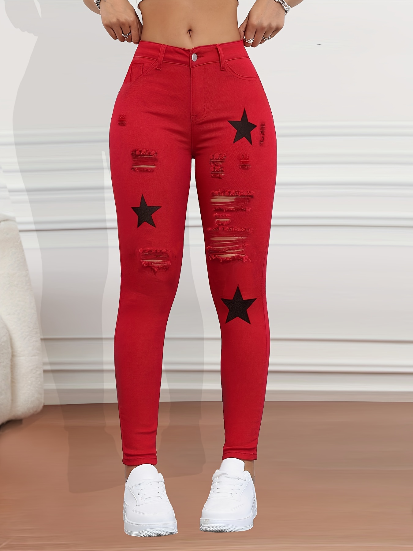 jeans skinny femme extensibles jambe appliqués Temu Switzerland