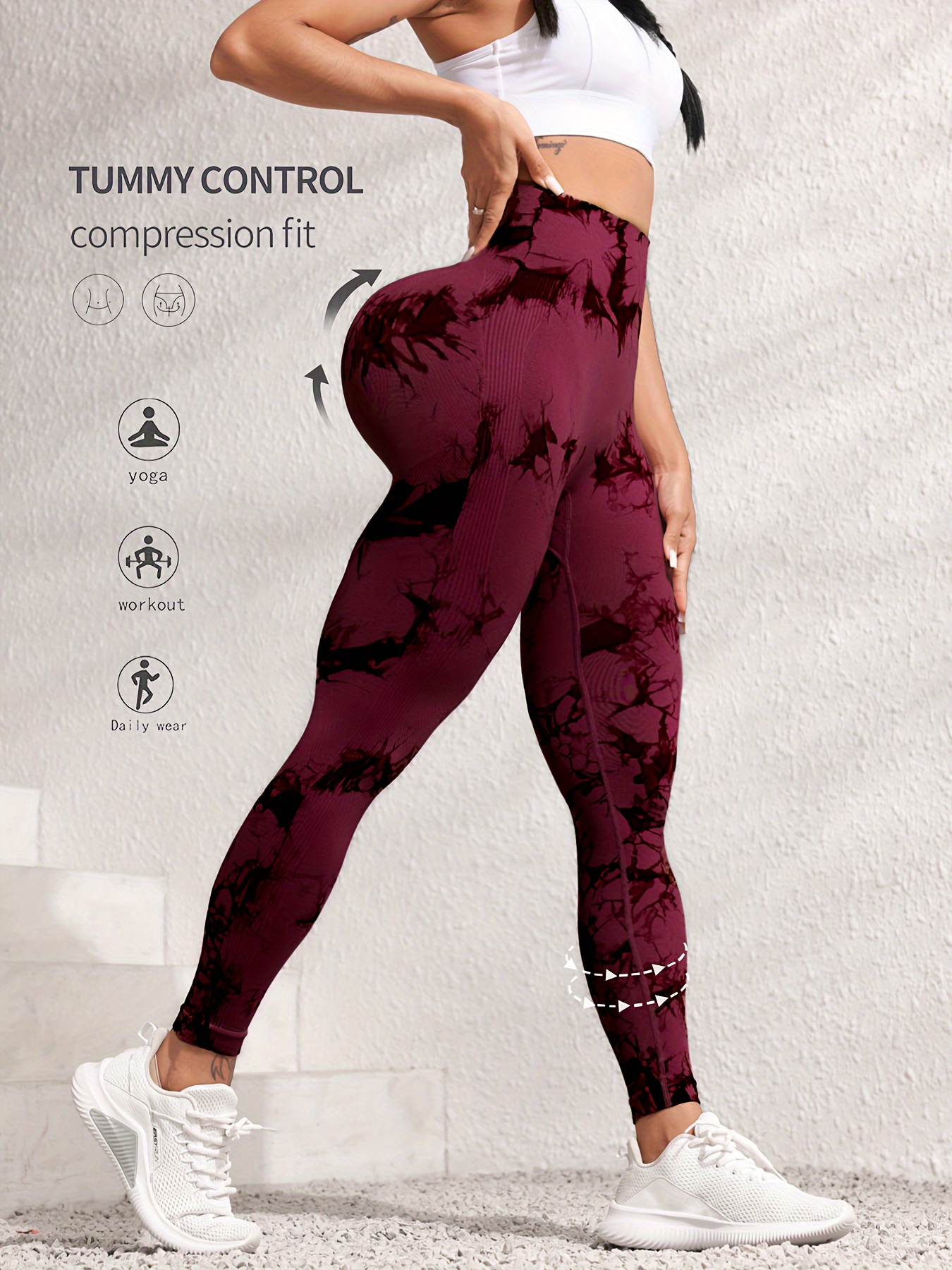 Produktbild von Leggins Damen Schwarz Nahtlose Batik Leggings Für Damen Hohe Taille Bauchkontrolle Fitness Y Sportleggins Damen Lang