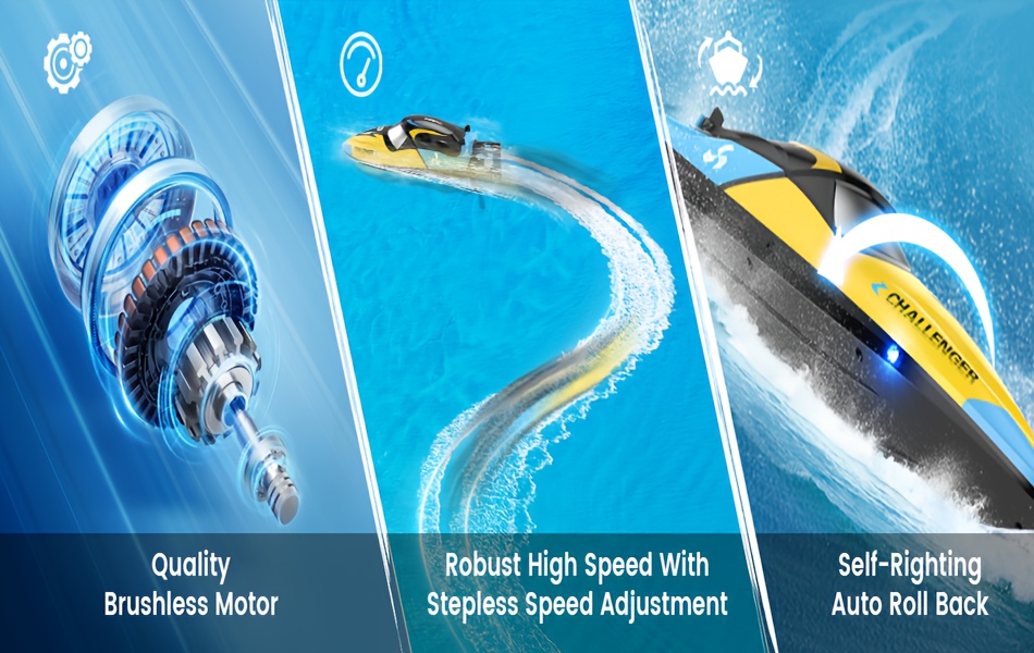 DEERC Brushless RC Boat, 30+ Mph Fast Remote Control Boats with Never Capsize&Low Battery Alarm Function, 2.4GHz Racing Boat with LED Lights for Pools&Lakes, Speed Toy Gift for Adults Boys&Girls