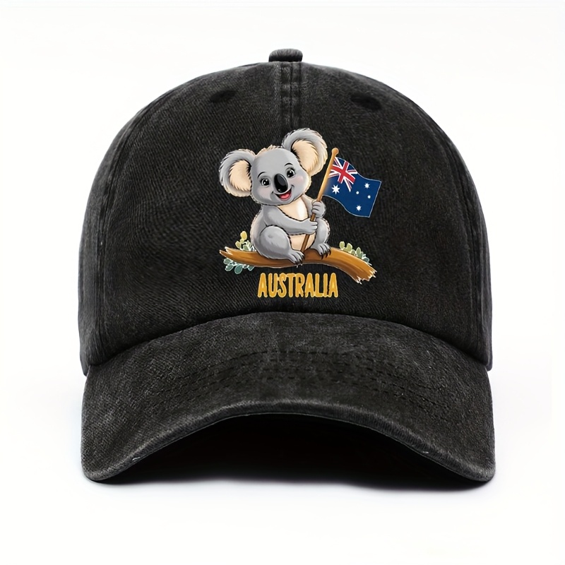 TEMU A Stylish Baseball For Men And Women, Featuring An Adorable Australian Koala! Sitting On A Branch While Holding Flag, It's Cute And Full Of