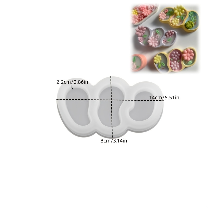 TEMU Plaster Silicone Mold 1pc 3 Consecutive Irregular Oval Storage Tray Clay Molds Geometry Pallet Mold Handmade Gypsum Craft Aromatherapy Candle