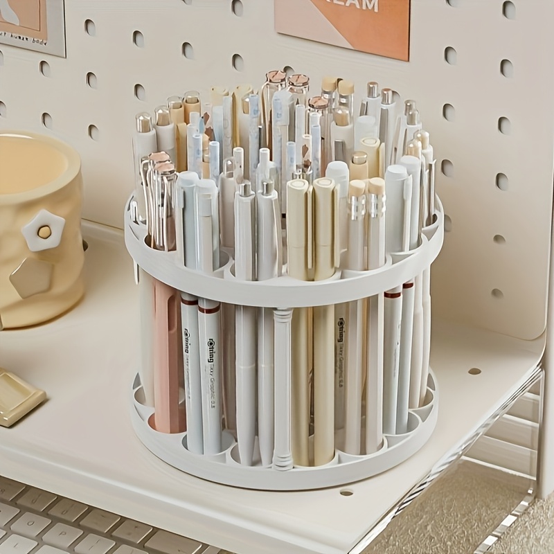 360? Rotating Brush Holder - Glazed Plastic Insert Stand, Suitable for Art Brushes, Pens, Makeup Tools - Space-Saving White Desktop Accessory