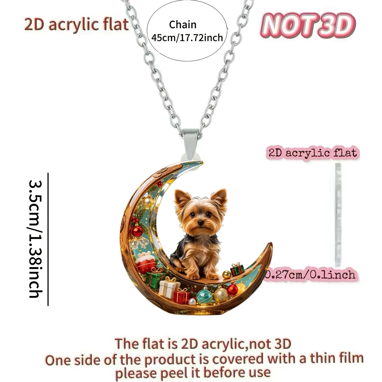 Women's Acrylic Christmas Crescent Yorkshire Terrier Necklace
