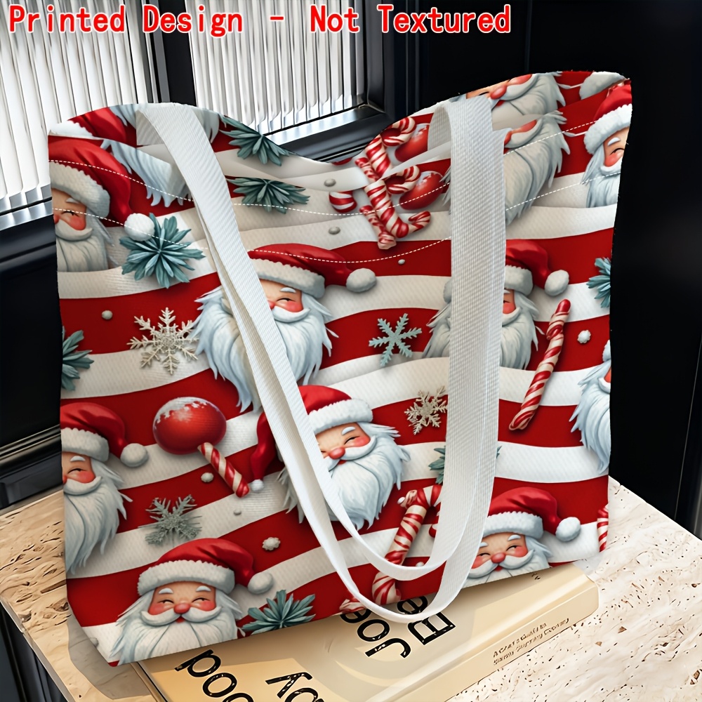 TEMU 1pc, Women's Shoulder Bag With Santa Claus, Candy, Snowflake, And Stripe Themes, Printed Design - Non-textured, Handbag, Clutch, Evening Bag,