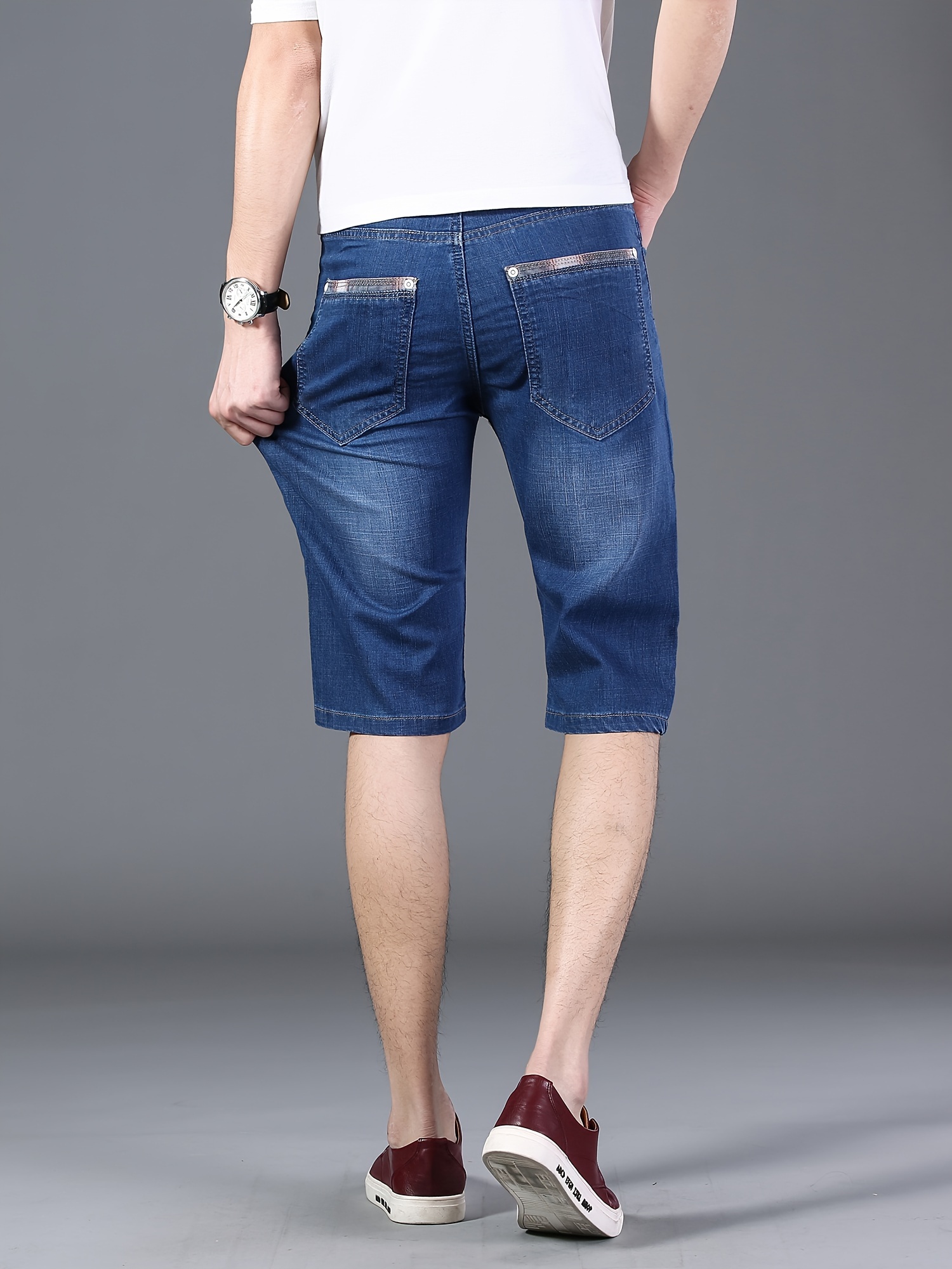 Men's Solid Denim Shorts With Pockets, Casual Cotton Blend Jorts For