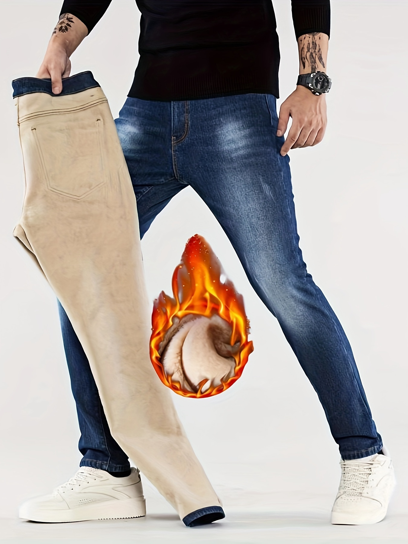 Pantalón Vaquero PantalÃ³n Con Forro Polar Hombre Invierno - Main Image