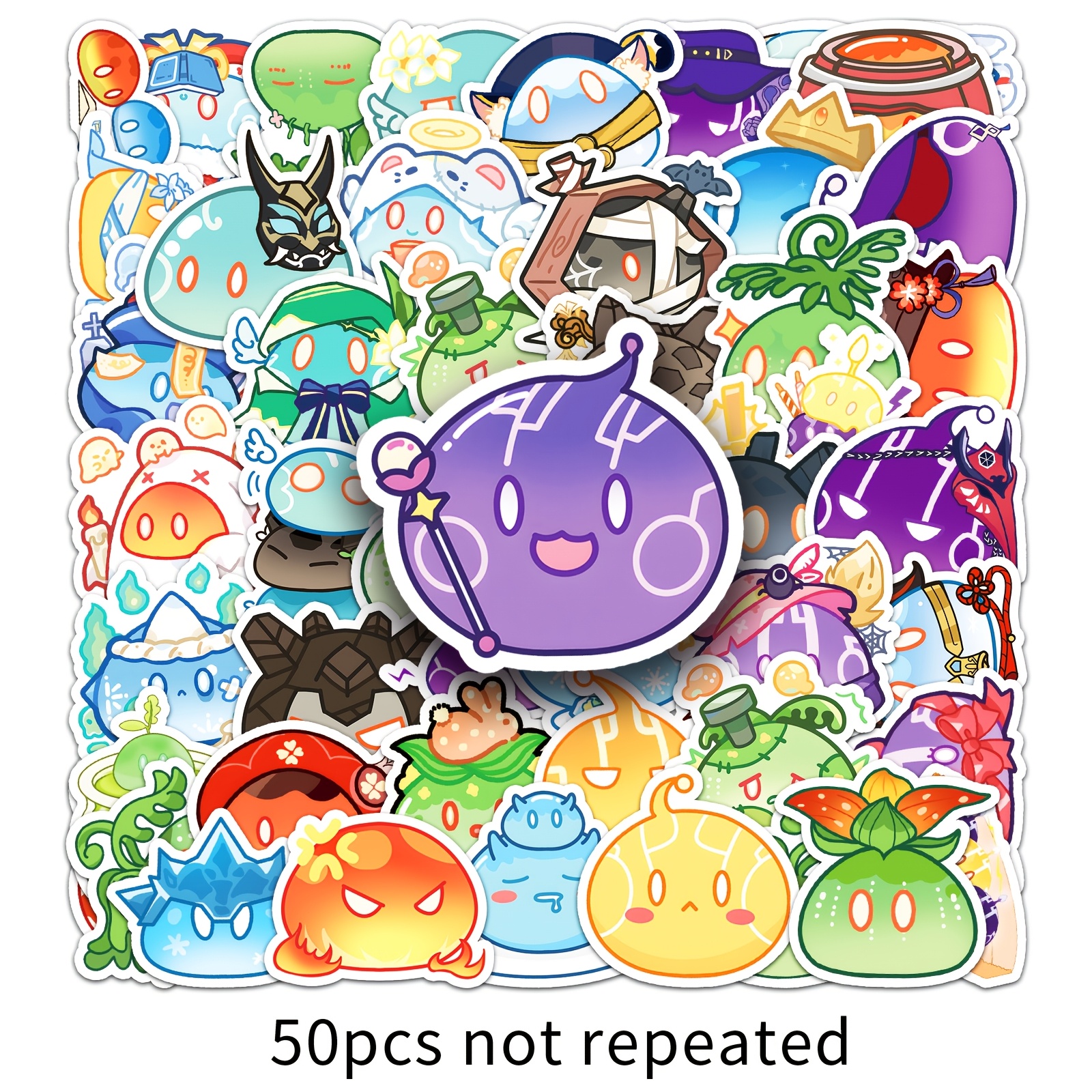 Image of 50pcs Cute Creative Slime Stickers - Vibrant Game-inspired Designs For Phone Cases, Laptops & Notebooks, Glossy Finish, Fun Decorative Accents, Cute Stickers
