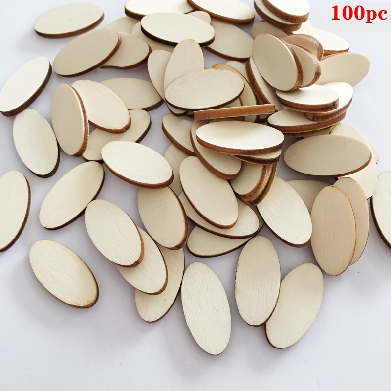 Image of 100pcs Wooden Oval Small Wood Chips, Wooden Name Tags For Painting And Graffiti Crafts, Handmade Supplies, Wedding Holiday Party Decorations