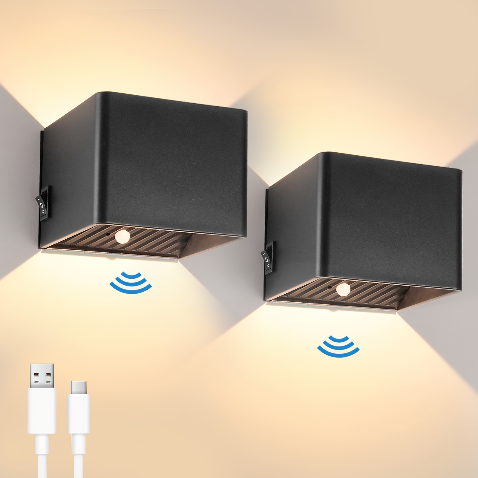 Image of Uring 2600mah Battery Wall Light With Motion Detector, Indoor Led Wall Light Without , Usb Rechargeable Wall Lighting 2700k Magnetic Wall Lamp With Switch For Bedroom, Living Room