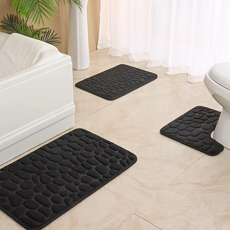 

3-piece Cobblestone Embossed Bath Mat Set - Memory Foam, Washable & Absorbent Bath Rugs With Non-slip Backing - Soft & Comfortable For Shower, Kitchen, Laundry & Bedroom