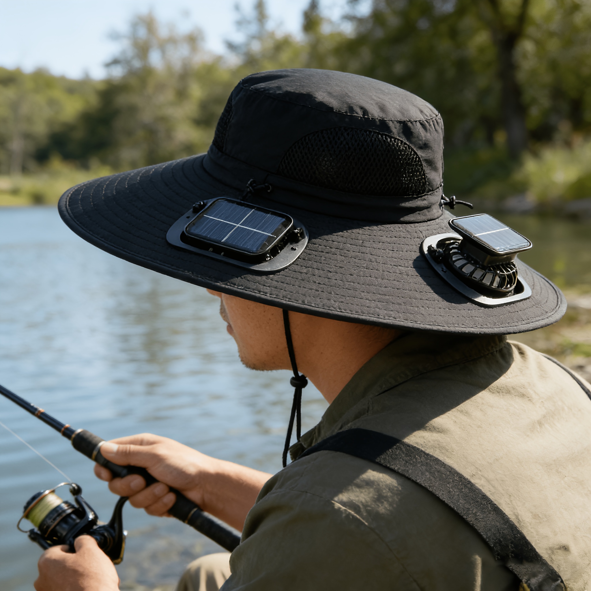 solar powered dual fan sunshade hat usb rechargeable adjustable straps cool and breathable     high airflow extended     suitable for   outdoor activities   in four options Product details 0