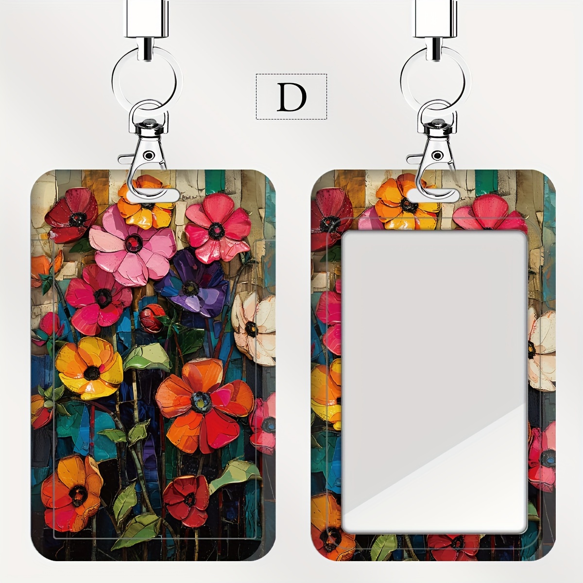 TEMU Portabadge per Medici e Infermieri della Serie Memory Floral con Laccetto - Plastica Resistente, per Ufficio, Trasporti e Carte Studentesche
