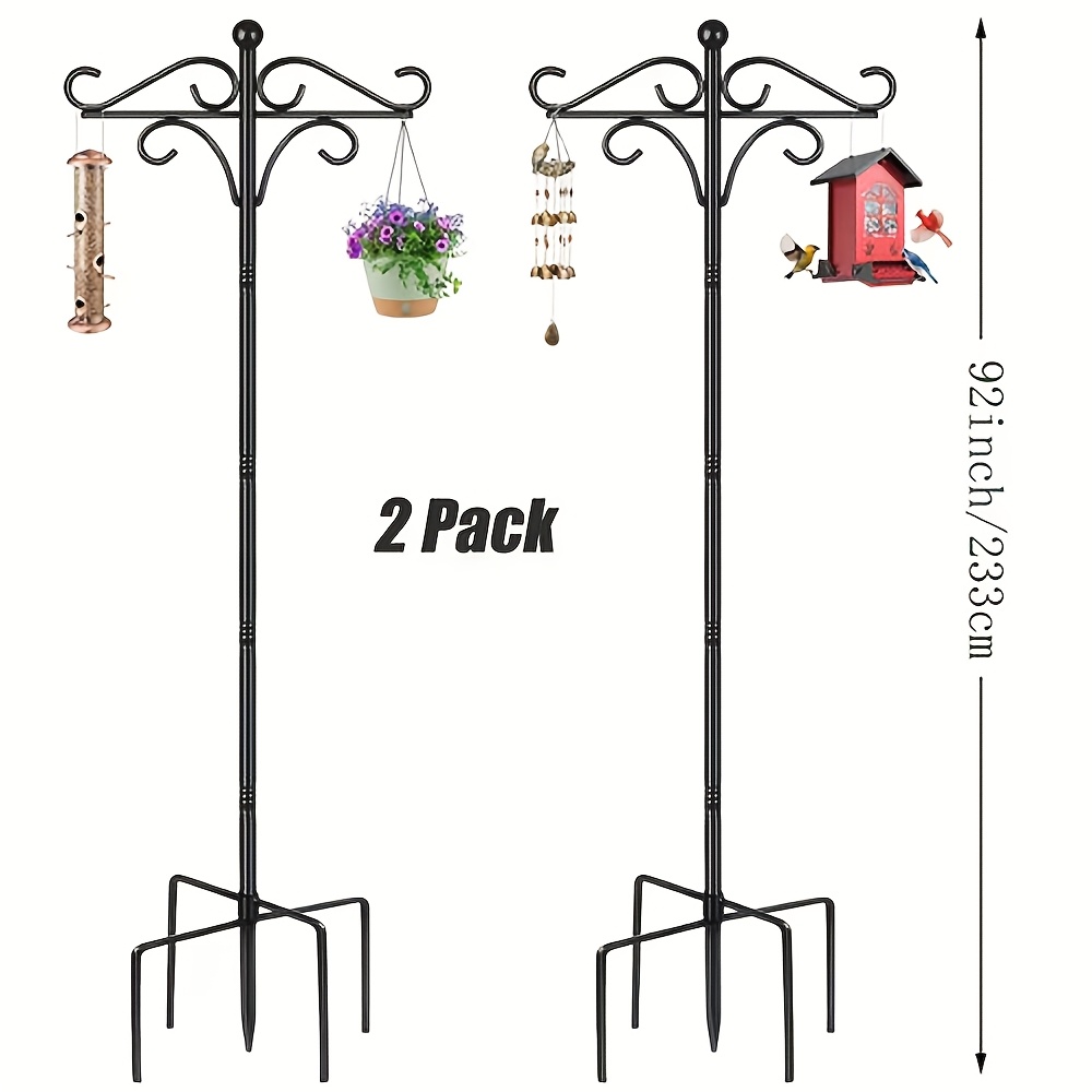 TEMU 2pcs Set Of Iron Hooks 76in 92in Black - 5-prong Base For Stability - Rust Resistant Bird Feeder Hanging Station, Bird Feeder Poles For Garden