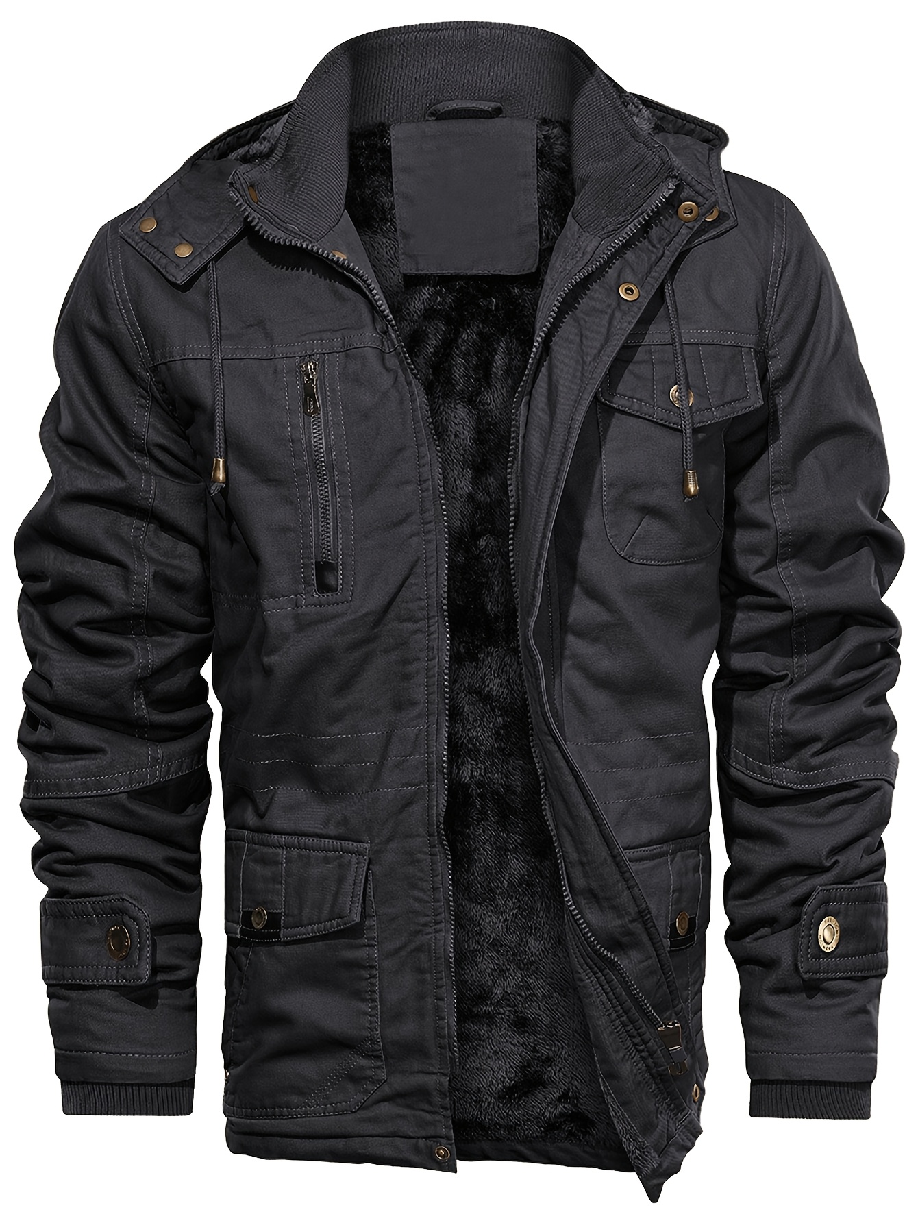 mens heavyweight winter jacket thermal insulated cold   with zipper closure multiple utility pockets loose fit military style outerwear for hiking travel everyday black non stretch polyester construction hiking gear rugged look durable fabric   black 0