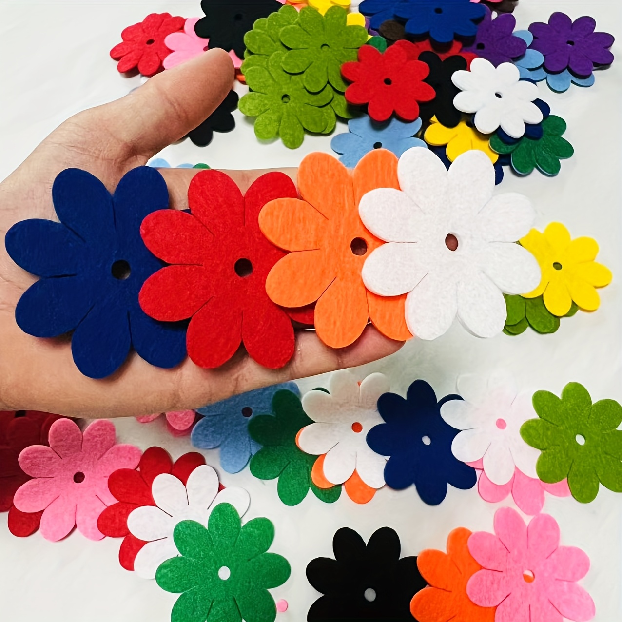 100pcs Of Colorful Felt Flowers And Stickers - Perfect For Projects, Sewing, Easter Decorations, Weddings, And Scrapbooking Activities