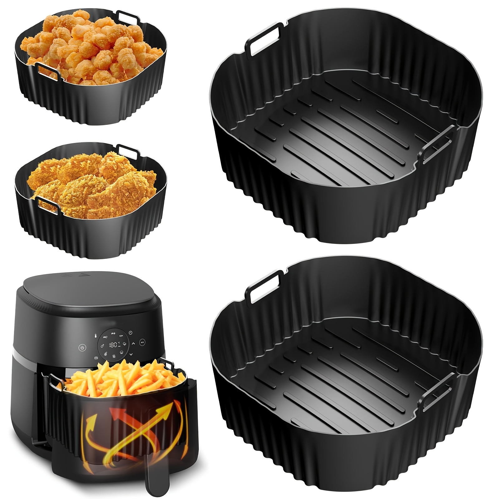 Image of 2pcs 19cm Airfryer Silicone Mould For 4.2l Airfryer Na229/00, Airfryer Accessories For 4.2l Na320/00, Airfryer Baking Dish, Airfryer Insert-4.2l