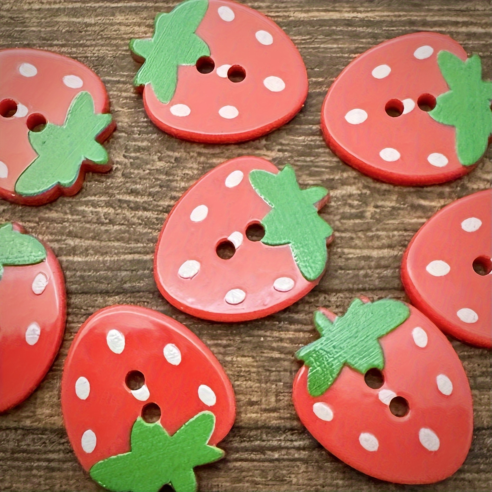 TEMU 20pcs Cute Strawberry Buttons For Diy Crafts - Colorful Button Assortment With Green Leaves, Sewing, Decorations, And, Sewing Notions & Supplies