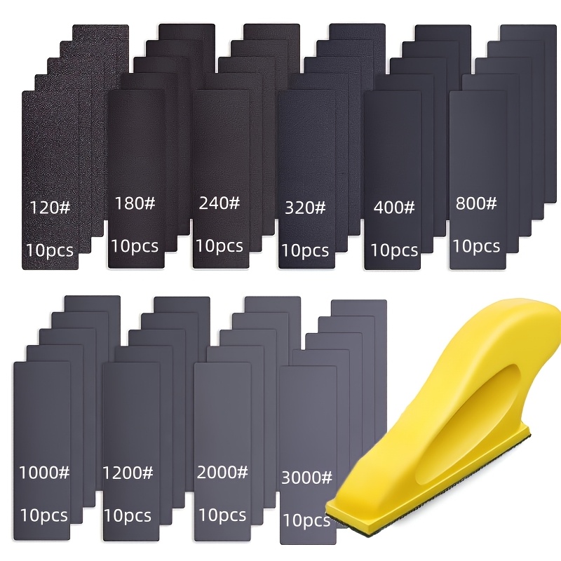 TEMU 101pcs Mini Sandpaper Set, 8.89cm X 2.54cm Mini Sandpaper, Suitable For Small Projects, Polishing Tool With Detailed Handle, Includes 50 Wet/dry