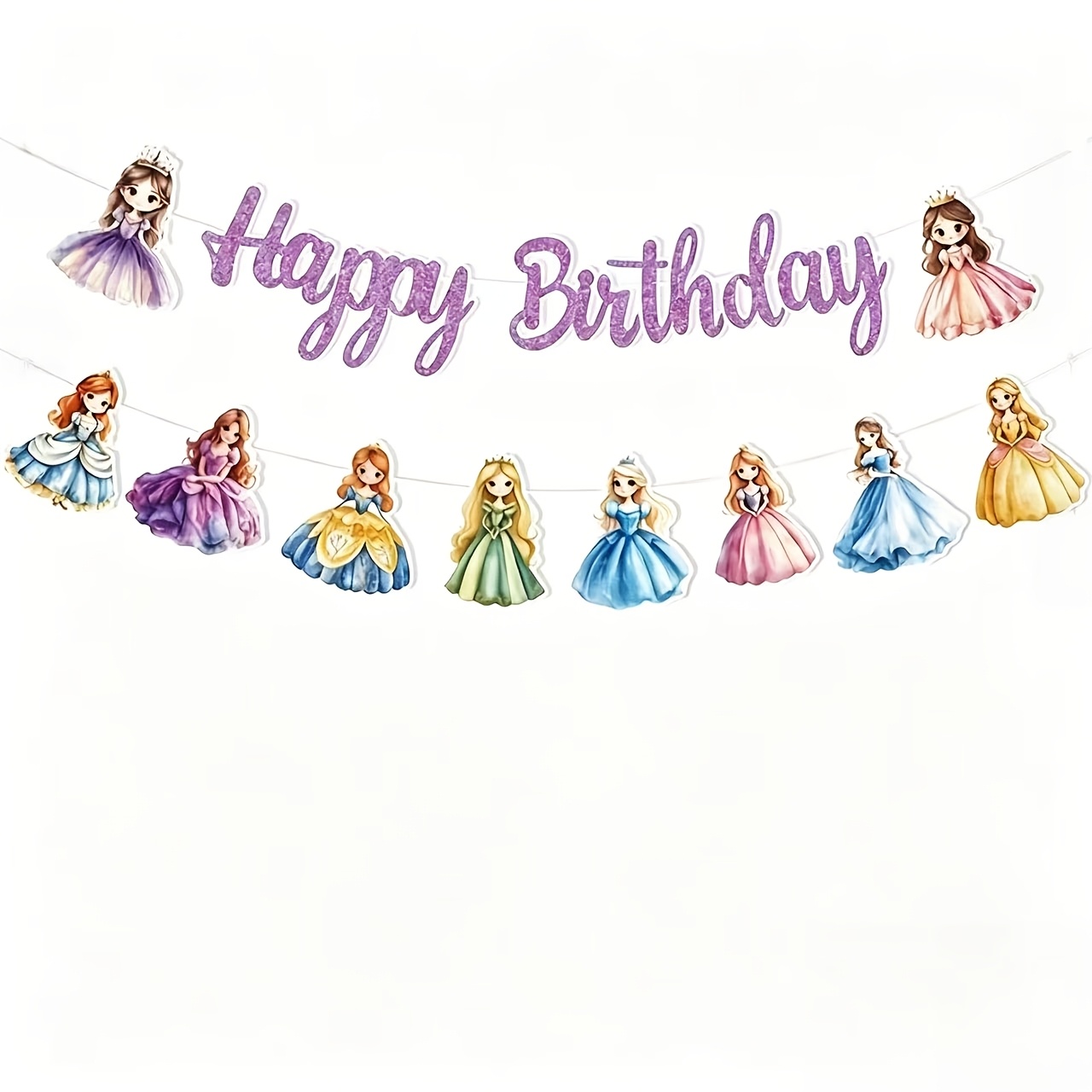 Image of A Set Of Princess-themed Birthday Banner, Birthday Flag, And Birthday Party Background Decoration Items