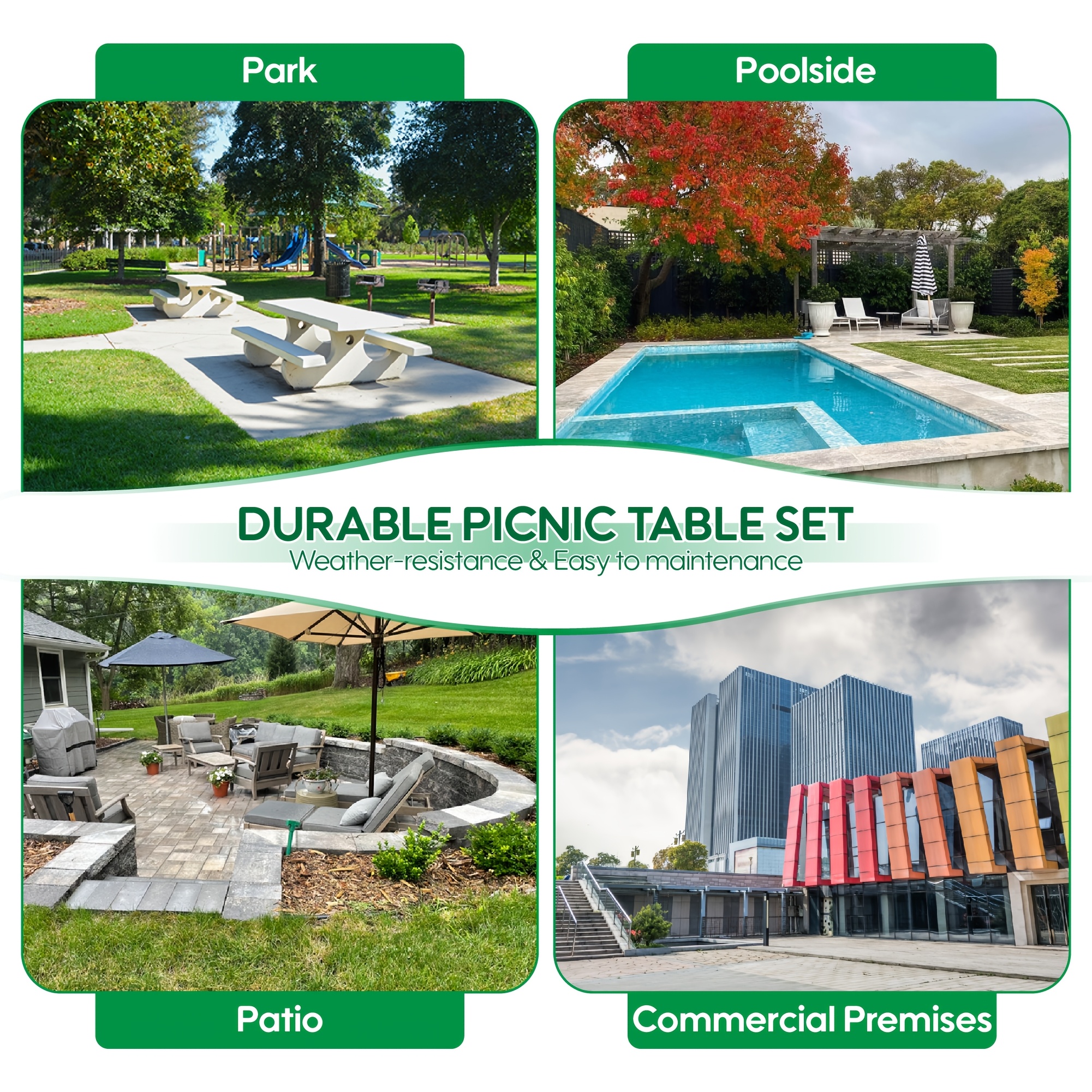 4/6ft Heavy-Duty Metal Picnic Tables with Umbrella Hole for Outdoor, Rectangular 4-6-Person Picnic Tables with Bench, Commercial Expanded Picnic Table And Bench Set, Outside Furniture Set for Yard Outside Garden Backyard Porch Patio Lawn, All-Weather