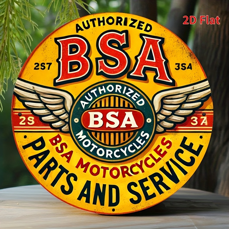 TEMU 2d Flat Bsa Motorcycle Retro Decor - Yellow Background With Winged Retro Plaque - Polished Wall Art, Suitable For Cave, Office - Collectible Bsa