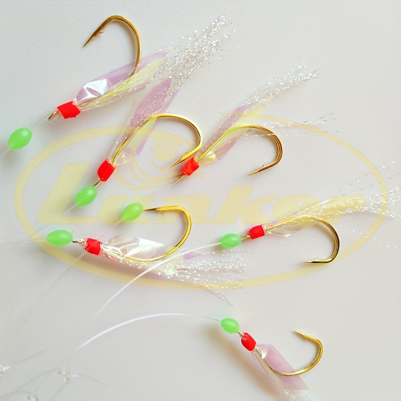 Lunker Sabiki Rig Reflective Feather Hooks Red Binding Thread Flasher Beads