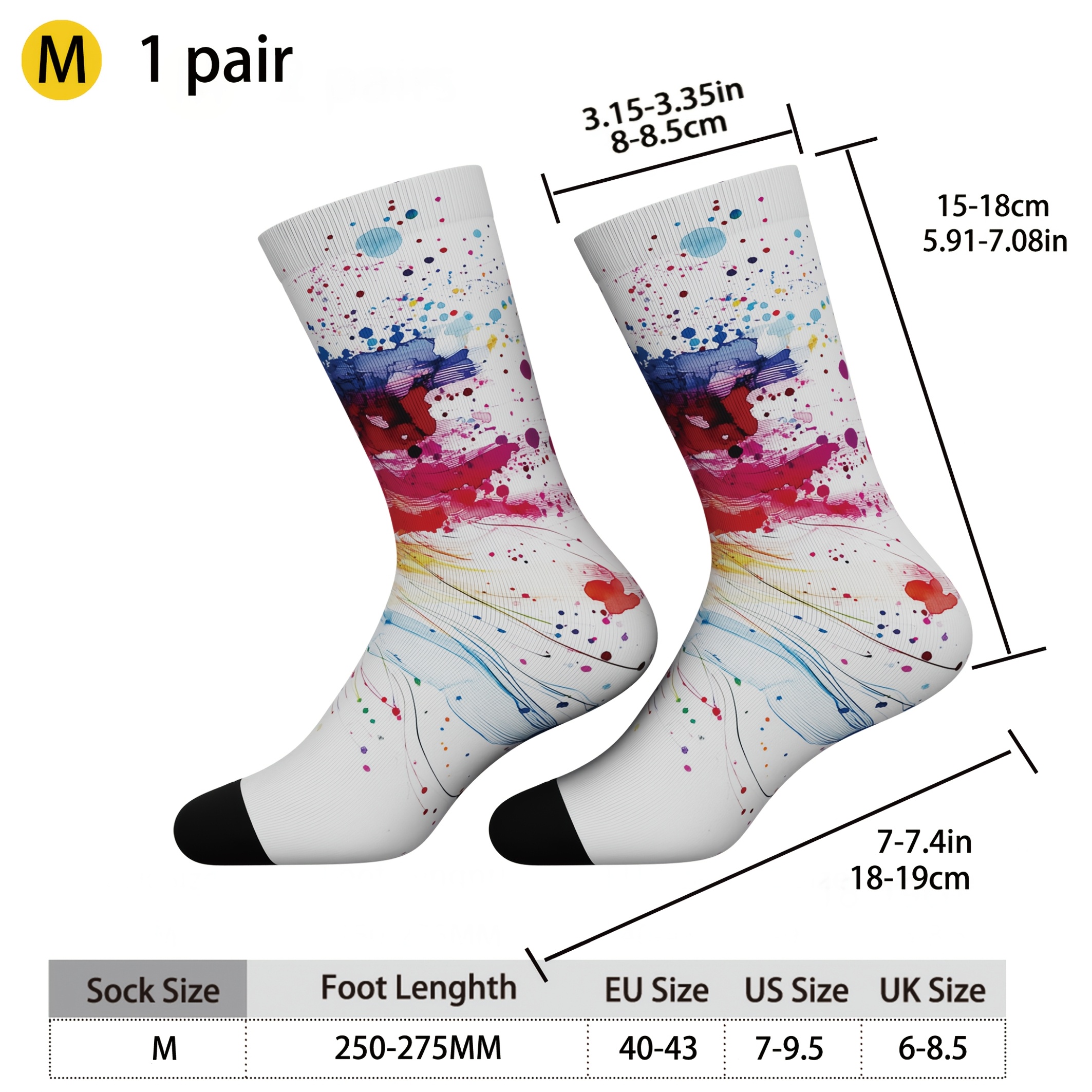 TEMU 1 Pair Unisex Socks, Full-body Multicolor Artistic Print, Style Socks, Fun Novelty Socks, And Elastic Fiber, Suitable For Casual Sports, Machine