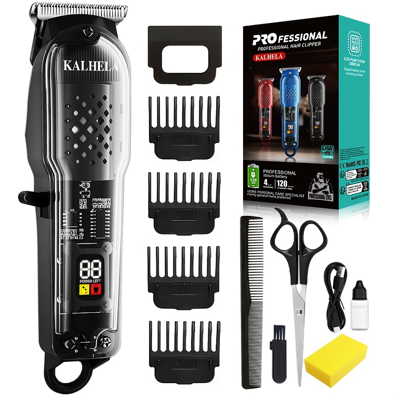 TEMU Men's Hair Clippers | Retro Transparent Body Electric Hair Trimmer For Styles, Professional Beard Trimmer With Lcd Display, Hair Grooming