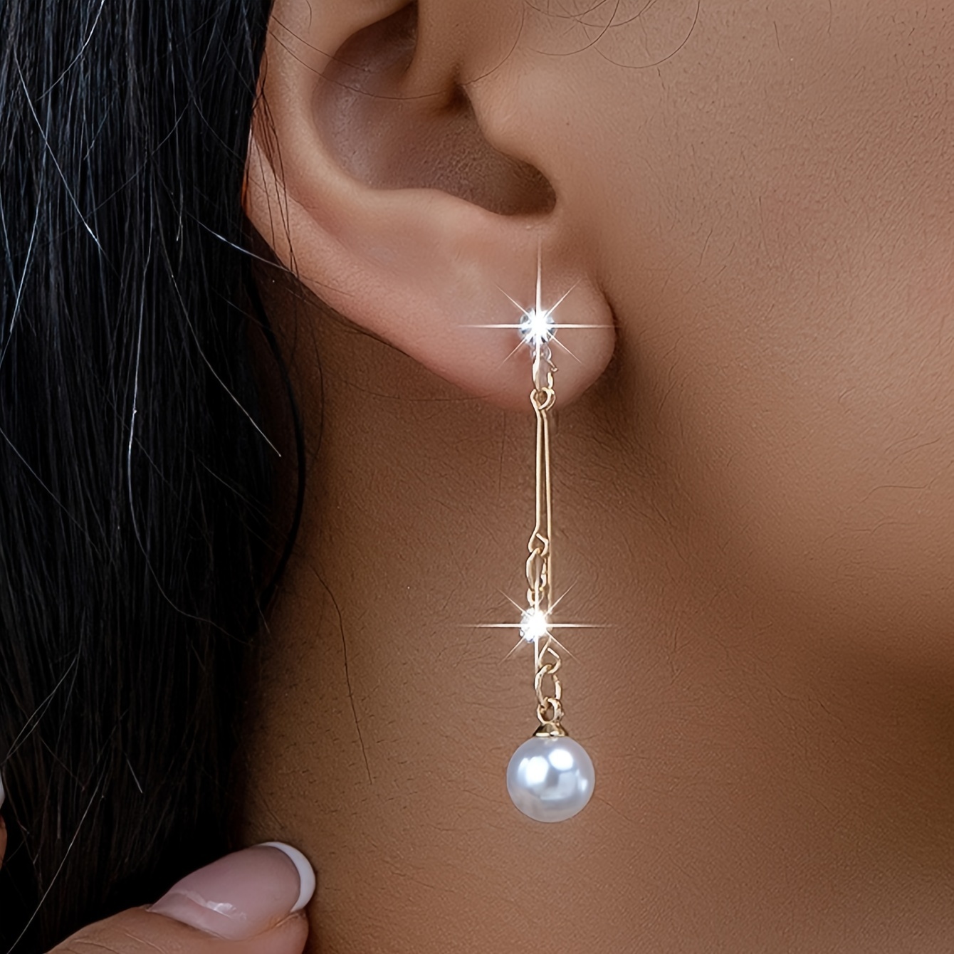 

Elegant Classic Plated Rhinestone Studded Imitation Pearl Drop Clip-on Earrings For Women - Daily, Banquet, Business, Date, Party, Wedding Accessory