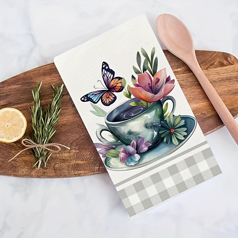 Set de 2/4 bucăți Prosoape de Bucătărie cu Model Gri în Carouri și Fluturi Floral, Prosoape de Vase, Prosoape de Mână, Prosoape Decorative pentru Bucătărie, Cadouri pentru Vecini, Cadouri Dulci pentru Housewarming pentru Prieteni, Cadouri pentru Ziua Mamei, Cadouri de Ziua de Naștere pentru Prieteni