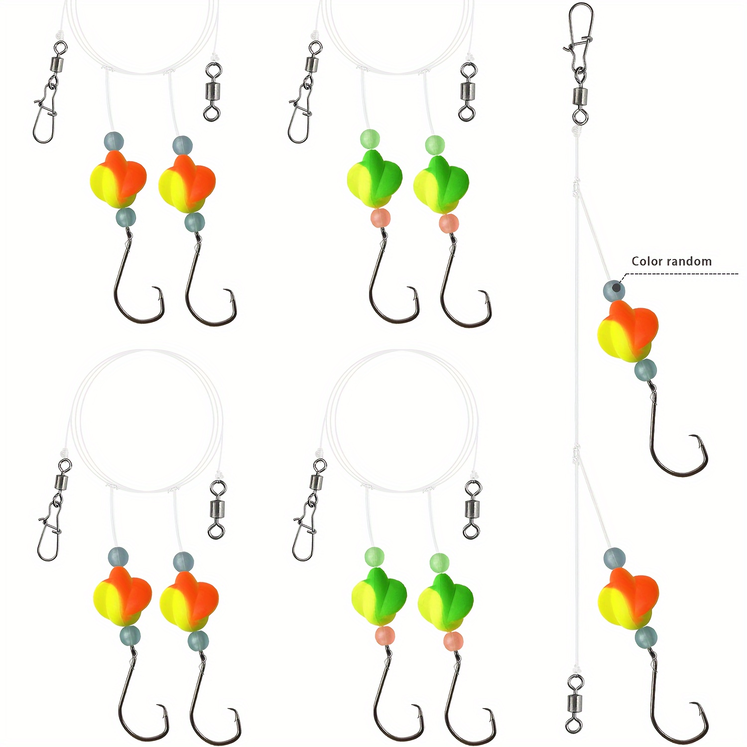 

4pcs Pre-rigged Fishing Rigs With 2/0 Hooks - Mixed Colors, Carbon Steel For Surf Fishing