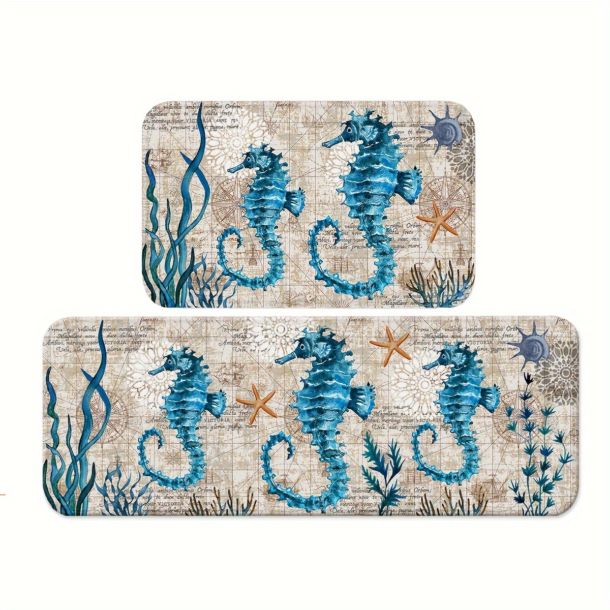 

Seahorse Printed Pattern Kitchen Floor Mats, Non-slip And Durable Bathroom Rug, Soft Comfortable Runner Rugs, Machine Washable Carpets For Kitchen, Home, Bathroom, Spring Decor Rug, Entrance Door Mat