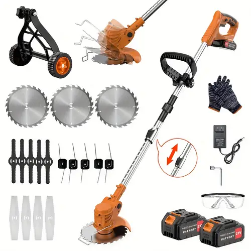 21v electric lawn mower portable cordless eater lithium battery powered grass string trimmer handheld lawn mower multifunctional for lawn yard garden gift for father husband gardening tool for outdoor patio including charger