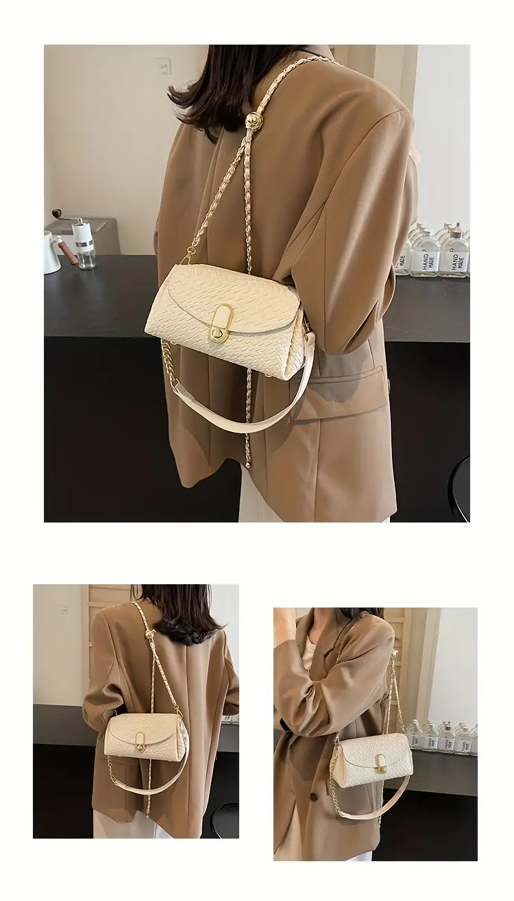 chic black woven crossbody bag for women versatile shoulder bag with detachable strap zip closure hardware casual or formal outfits Product details 6