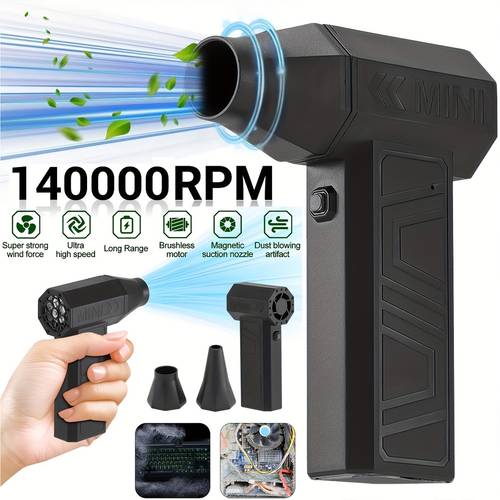 Ventilador turbo violento de alta velocidade, ventilador de pó de alta potência para carro, ventilador portátil multifuncional para acampamento, secador de cabelo portátil para acampamento ao ar livre, motor sem escovas, ventilador turbo violento de alta velocidade, aspirador de pó, aspirador de ar, melhor presente de aniversário para marido e amigo.