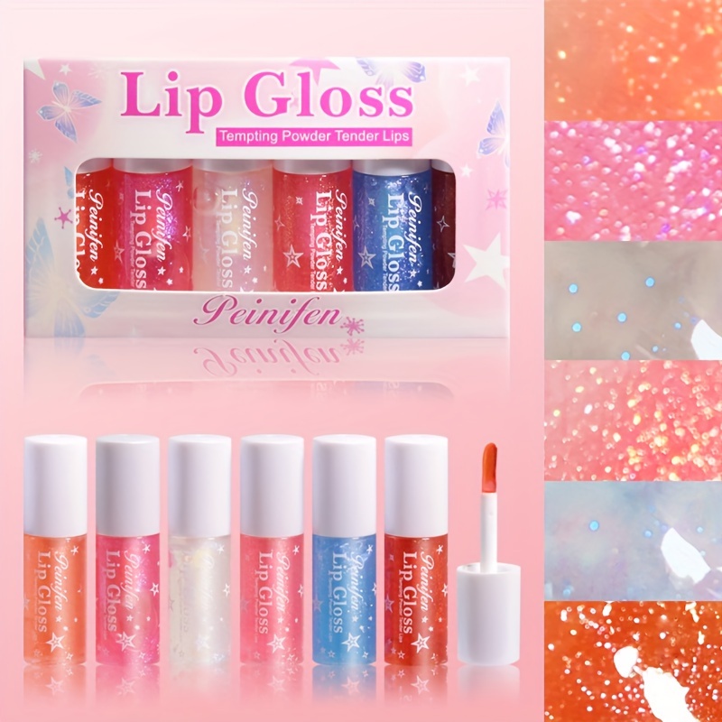 

6pcs/set, Glitter Lip Gloss - Charming Shimmer Lip Oil Gift Set, Moisturizing And Nourishing With Lightweight Texture, Contain Plant Squalane, Ideal Gifts For Women