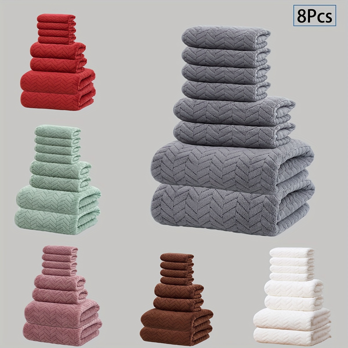 

8pcs Coral Fleece Towel Set, 4 Washcloths & 2 Hand Towels & 2 Bath Towels, Absorbent & Quick-drying Face Towel, Super & Soft & Thickened Bathing Towel, For Home Bathroom, Ideal Bathroom Supplies